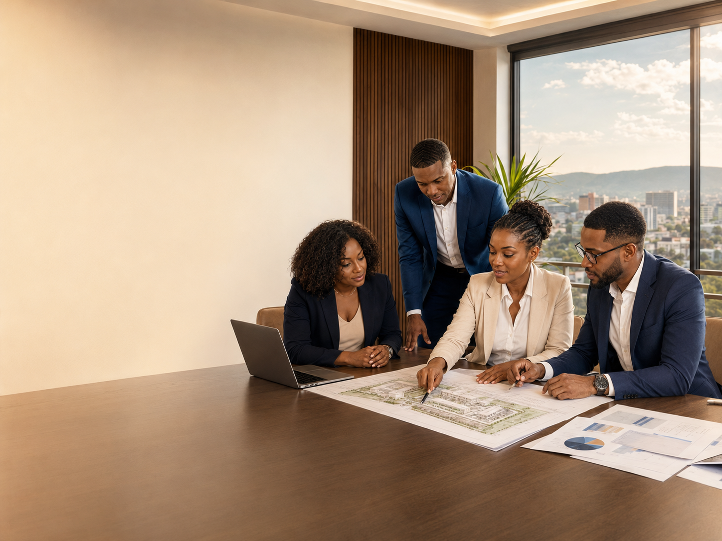 Caribbean professionals reviewing a development plan